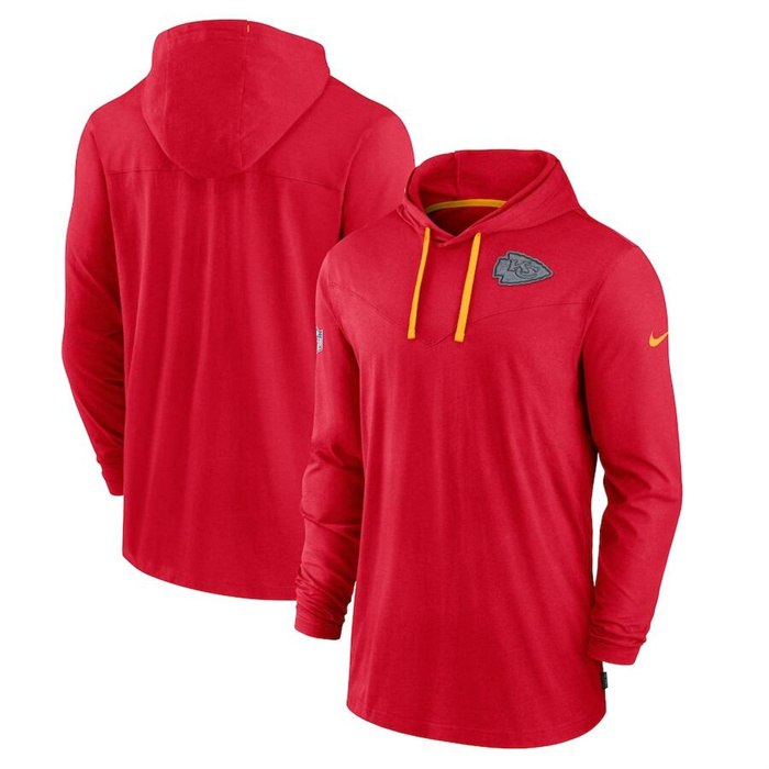 Men's Kansas City Chiefs Red Sideline Pop Performance Pullover Long Sleeve Hoodie T-Shirt
